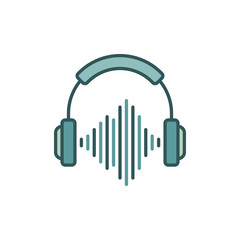 Headphones with sound wave colored icon or design element