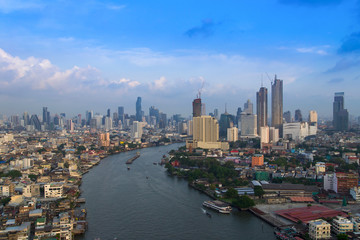 Landscape of River in Bangkok city with blue sky