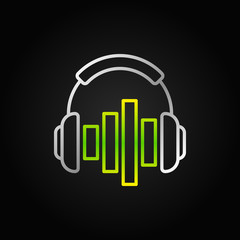 Silver Headphones with green equalizer vector line icon
