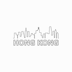 Hong Kong  skyline and landmarks silhouette black vector icon. Hong Kong  panorama. China