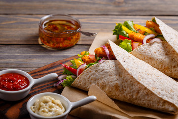 Mexican special: Tortilla with chicken and vegetables.
