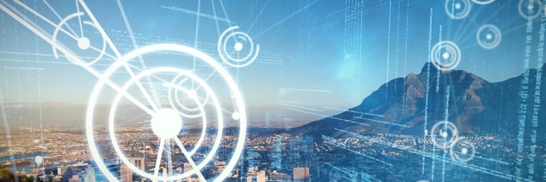 Composite image of binary codes and lines - Powered by Adobe