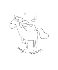 A sleeping girl and a unicorn.