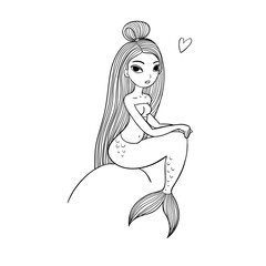 Cute cartoon little mermaid. Siren. Sea theme.