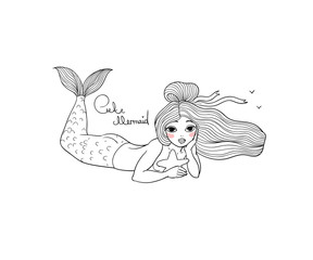 Cute cartoon little mermaid. Siren. Sea theme.