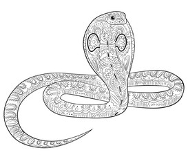 Coloring page with snake in zentangle style.