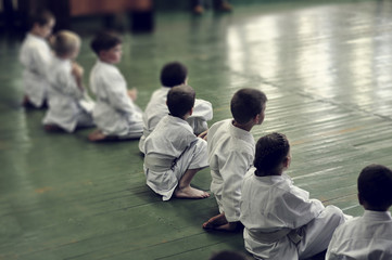 Kids of karate. Training and exam in karate.