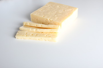 cheese cut into white background