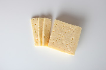 cheese cut into white background