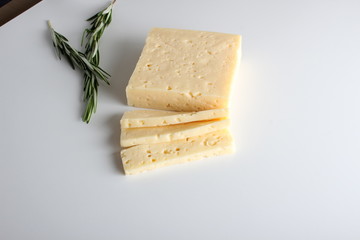 cheese cut into white background