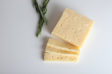 cheese cut into white background