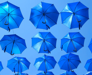  Many blue colorful umbrella street decoration over
