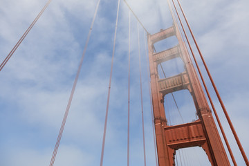 Tower of the Golden Gate Bridge in the fog, San Francisco, California, USA