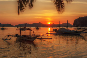  tropical landscape with traditional boats of the Philippines. Elnido, the island of Palawan. © anatoliiSushko