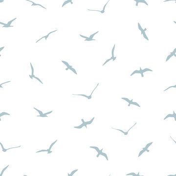 seamless pattern with gulls on white background
