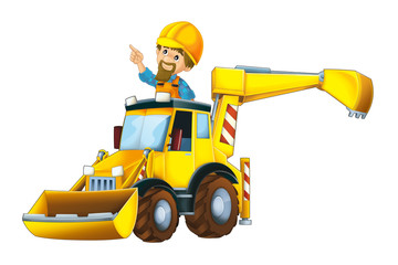 cartoon scene with worker in excavator - on white background - illustration for children
