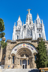 Temple of the Sacred Heart on Mount Tibidabo in Barcelona, Spain - May 14, 2018.