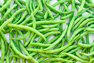 Pile of green beans, photographed on blurred background, natural fresh product