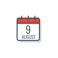 Calendar day icon isolated on white background. August 9.
