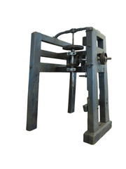 Vintage old wooden drilling machine isolated over white