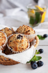 Blueberry muffins in wicker basket