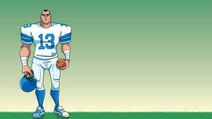 Football Player Background / Cartoon background with American football player on a football field, and copy space for your text. © Malchev
