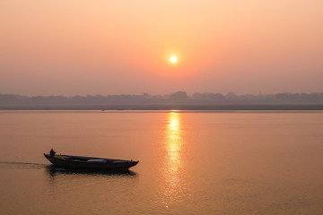 Varanasi, India. Boats on the ghats of Varanasi.