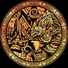 Gold coin with the image of a knight in an unusual helmet