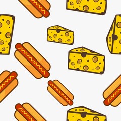Cheese and hotdog fast food pattern design vector.
