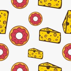 Donut and cheese fast food pattern design vector.