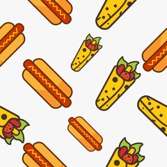 Kebab and hotdog fast food pattern design vector.