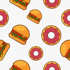 Donut and burger fast food pattern design vector.