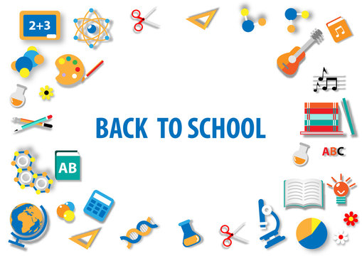 Back to school, paper art, flat icon background vector and illustration