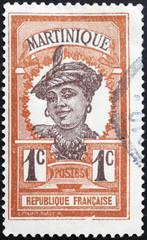 Portrait of woman on postage stamp of Martinique