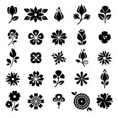 Flower blossom buds silhouette vector icons