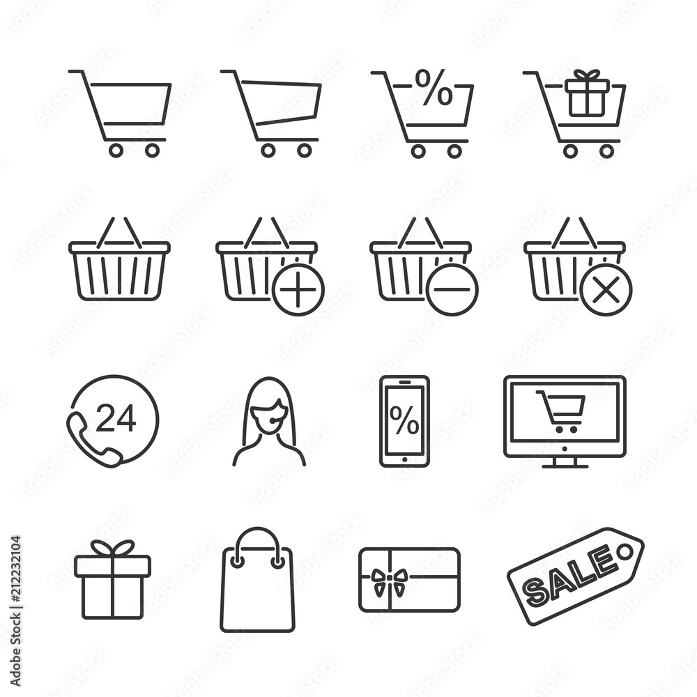 Wall mural vector image set of shopping line icons.