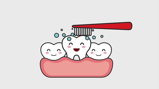 teeth in the gum brushing bubbles hygiene animation