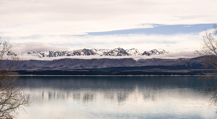 New Zealand lake view refection with morning sunrise sky