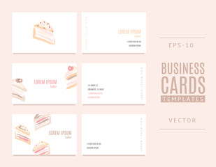 Business cards for bakers, shops and confectioneries with cakes.