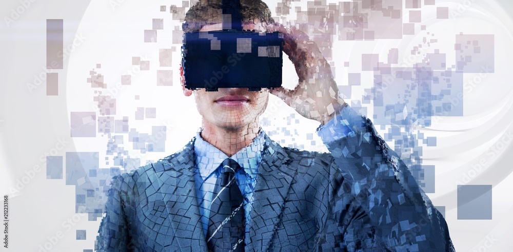 Poster composite image of digital composite of man with an augmented