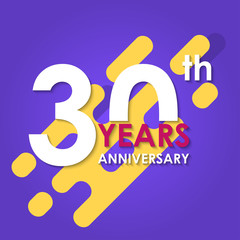 Fototapeta na wymiar 30 years anniversary logo isolated on abstract background. 30th anniversary banner. Birthday, celebration, party, invitation card design element. Vector illustration.