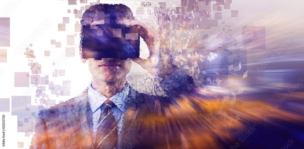 Poster composite image of digital composite of man with an augmented