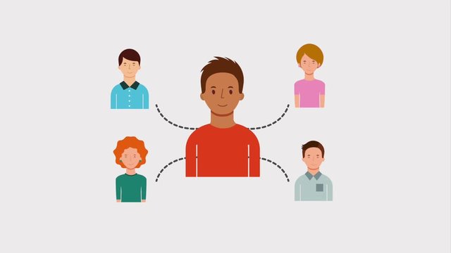 portrait man with group people teamwork animation hd