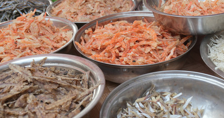 Traditional fish market stall in Tai O fishing village of Hong Kong