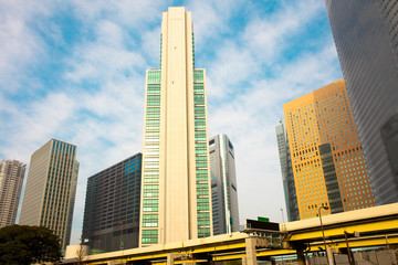 Fototapeta na wymiar Skyscrapers at Shiodome Area, Shimbashi, Tokyo, Kanto Region, Honshu, Japan