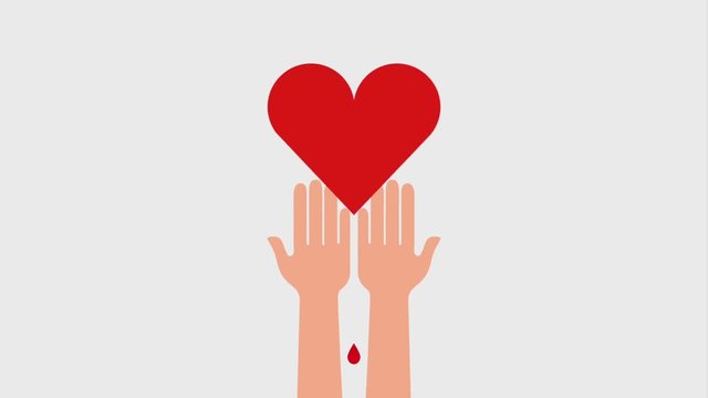 dripping heart blood in hands donation ilustration