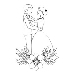 bride and groom embraced wedding day flowers decoration