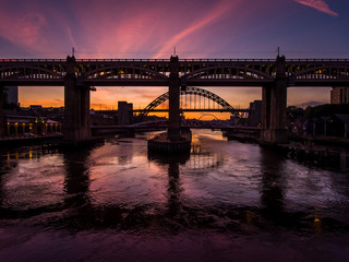 Fototapeta na wymiar The River Tyne Bridges at Sunrise