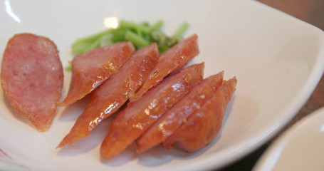 Grilled Taiwanese sausage in dishes