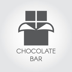 Chocolate bar glyph icon. Dessert food black flat logo. Sweet snack label. Cocoa product. Vector illustration for grocery stores, menu, price, thematic sites and mobile apps